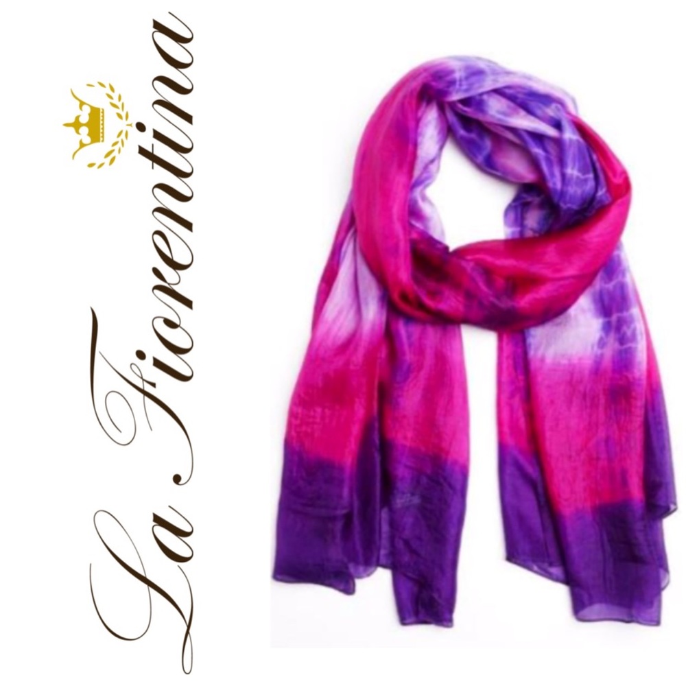 ✨ La Fiorentina Silk Tie Dye Purple & Pink Scarf